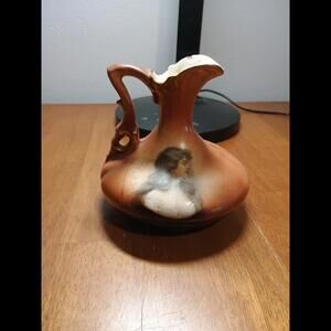 Vintage Hand Painted Portrait of Woman Pitcher Vase Austria  4.5x5”